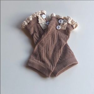 Girls Tan Brown Pointelle Knit Lace Boot Cuffs